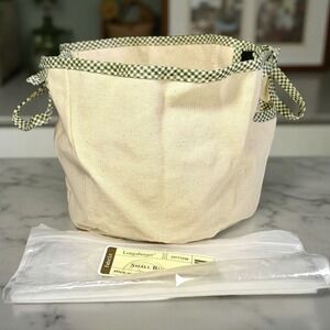 VTG Longaberger 2005 Small Bushel Basket Liner Natural Green Check Trim Ties